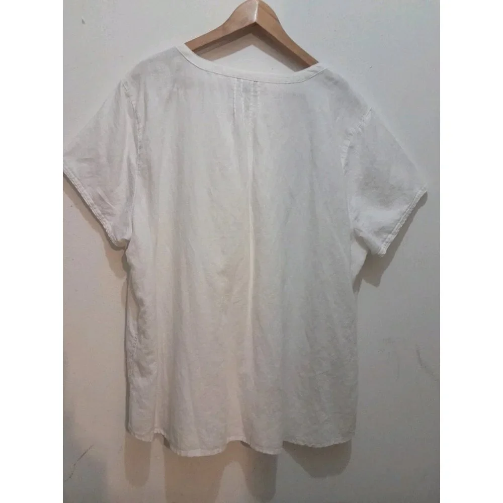Eddie Bauer Womens Linen Blend Pintucked Peasant Cottagecore Sz 3X Blouse White - Picture 3 of 7